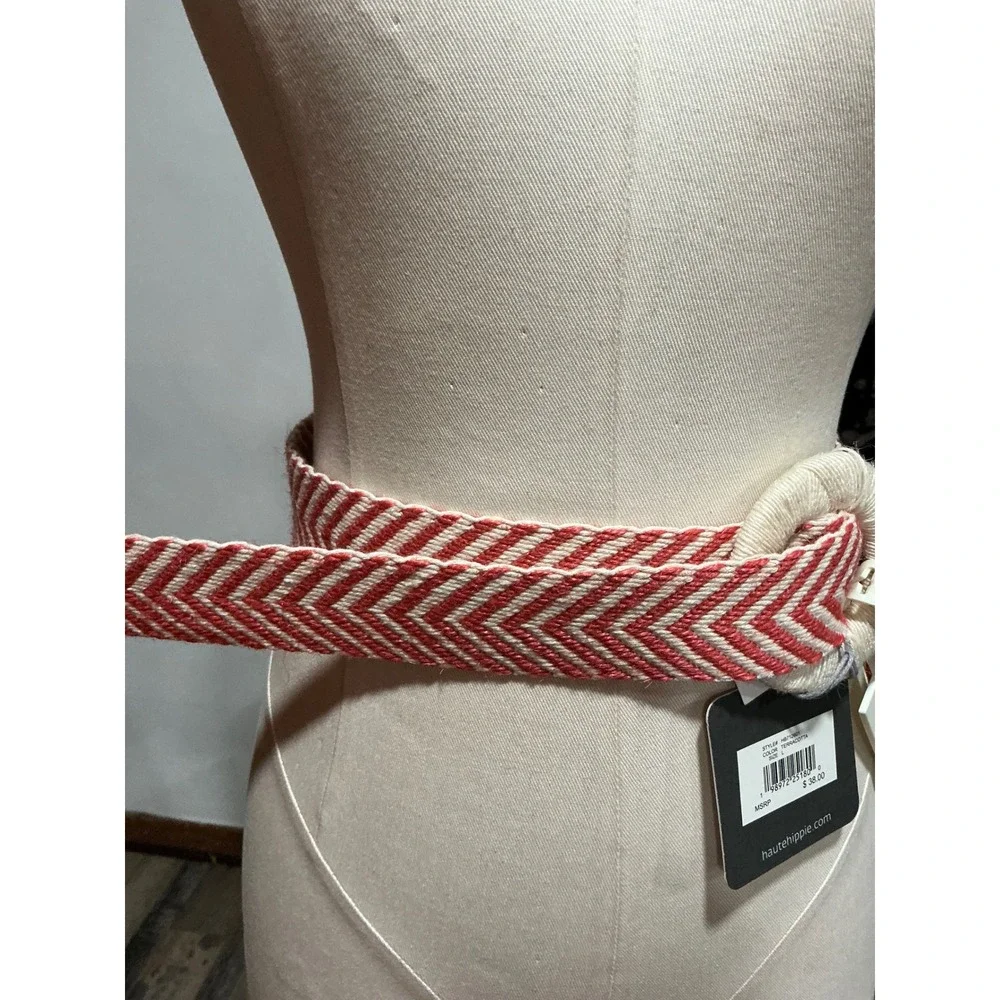 Haute Hippie Terracotta Chevron Woven Belt Rope Buckle Boho Chic Statement NWT